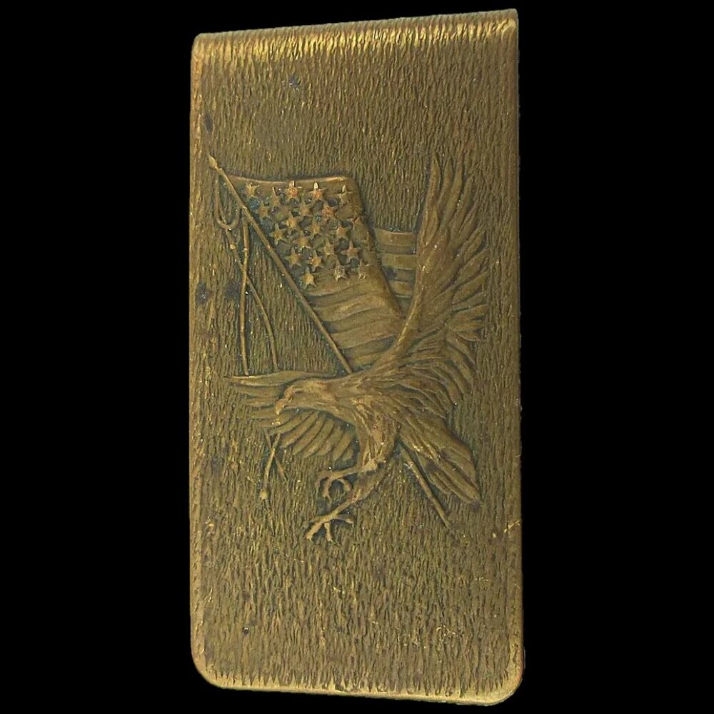 Tiffany Studios Money Clip St Louis World Fair Eagle 1904 Antique bronze flag 1